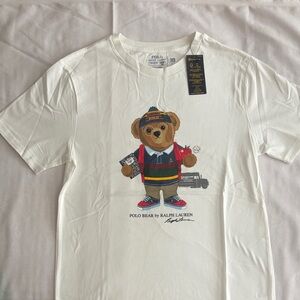Ralph Lauren White Tee with Multicolor Polo Bear Graphic